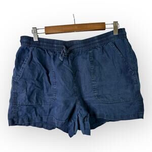 Quince Shorts Womens size Large Navy 100% Linen Elastic Waist Drawstring Pockets